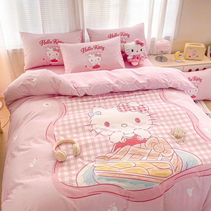 91家纺网 家纺一手货源 找家纺 朵希曼 2026新款正版授权全棉大版数码印花三丽鸥系列四件套 心动凯蒂