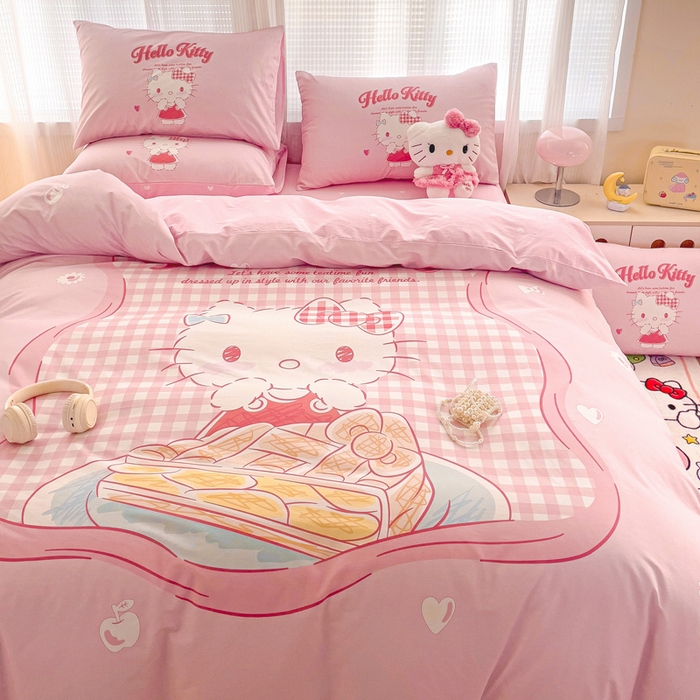 91家纺网 家纺一手货源 找家纺 朵希曼 2026新款正版授权全棉大版数码印花三丽鸥系列四件套 心动凯蒂