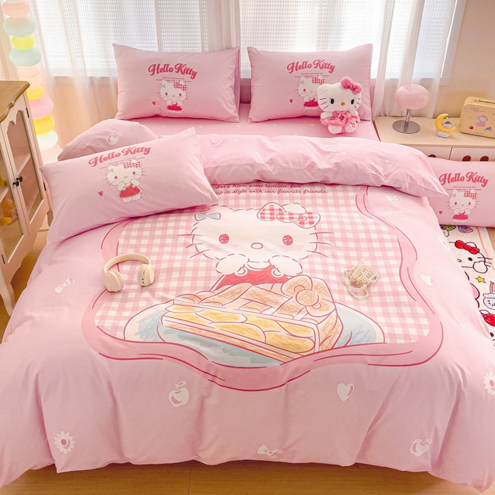 91家纺网 家纺一手货源 找家纺 朵希曼 2026新款正版授权全棉大版数码印花三丽鸥系列四件套 心动凯蒂