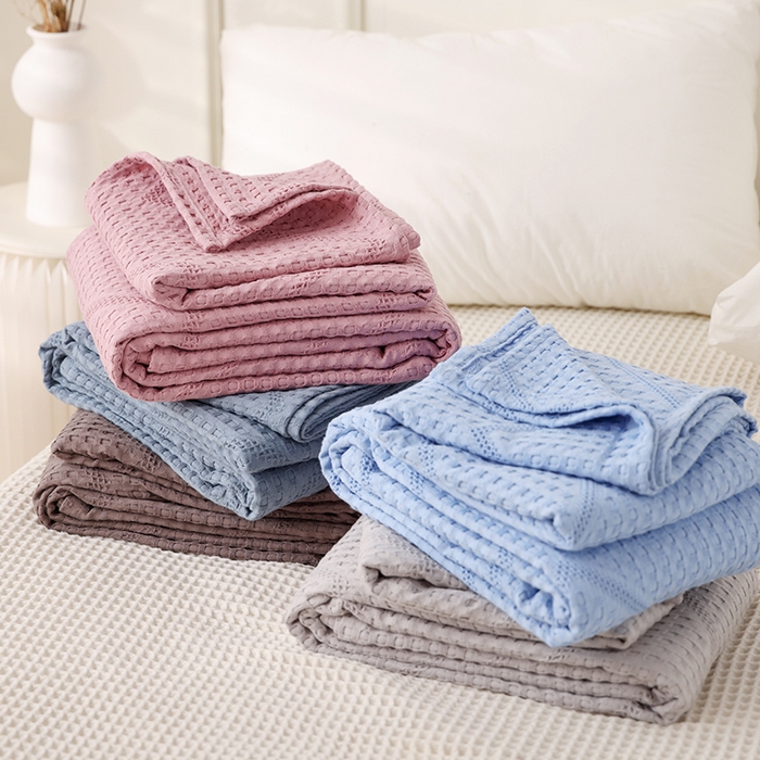 91家纺网 家纺一手货源 找家纺 （总）朴尔家纺-毛巾被 2026新款全棉纯棉摩拉山峦风立体透气蜂窝华夫格纱布毛巾被-朴尔经典款常年备货