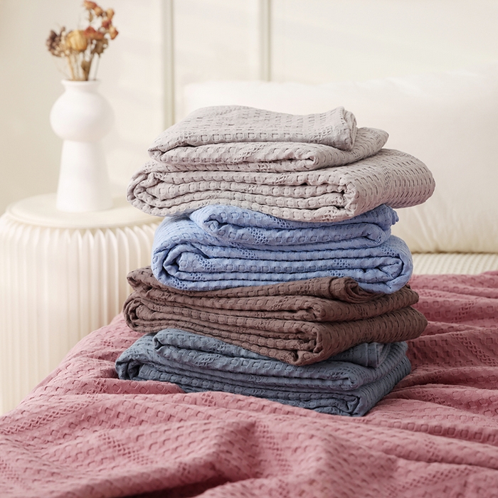 91家纺网 家纺一手货源 找家纺 （总）朴尔家纺-毛巾被 2026新款全棉纯棉摩拉山峦风立体透气蜂窝华夫格纱布毛巾被-朴尔经典款常年备货