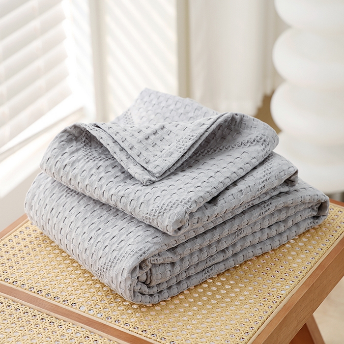 91家纺网 家纺一手货源 找家纺 （总）朴尔家纺-毛巾被 2026新款全棉纯棉摩拉山峦风立体透气蜂窝华夫格纱布毛巾被-朴尔经典款常年备货