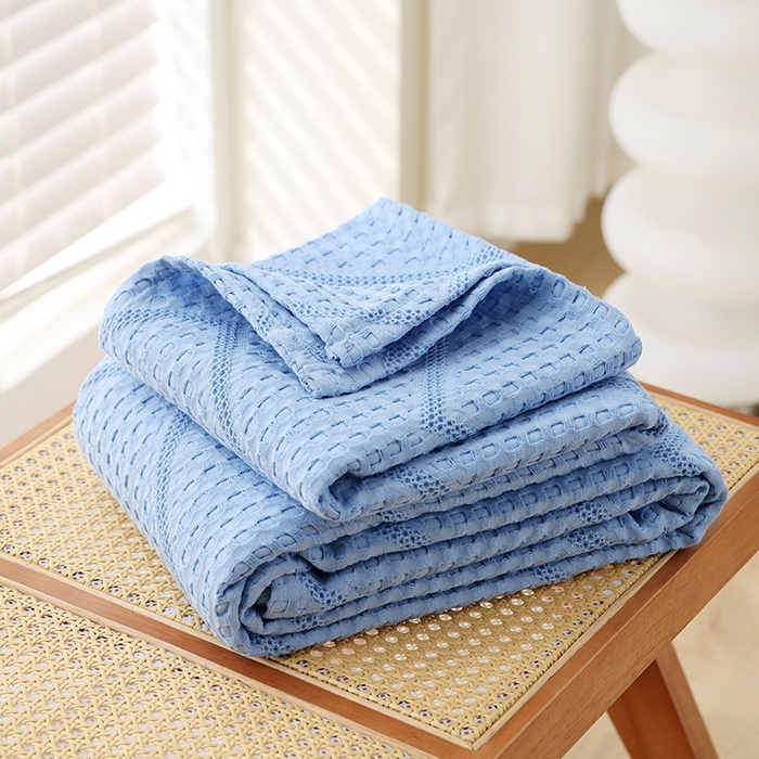 91家纺网 家纺一手货源 找家纺 （总）朴尔家纺-毛巾被 2026新款全棉纯棉摩拉山峦风立体透气蜂窝华夫格纱布毛巾被-朴尔经典款常年备货