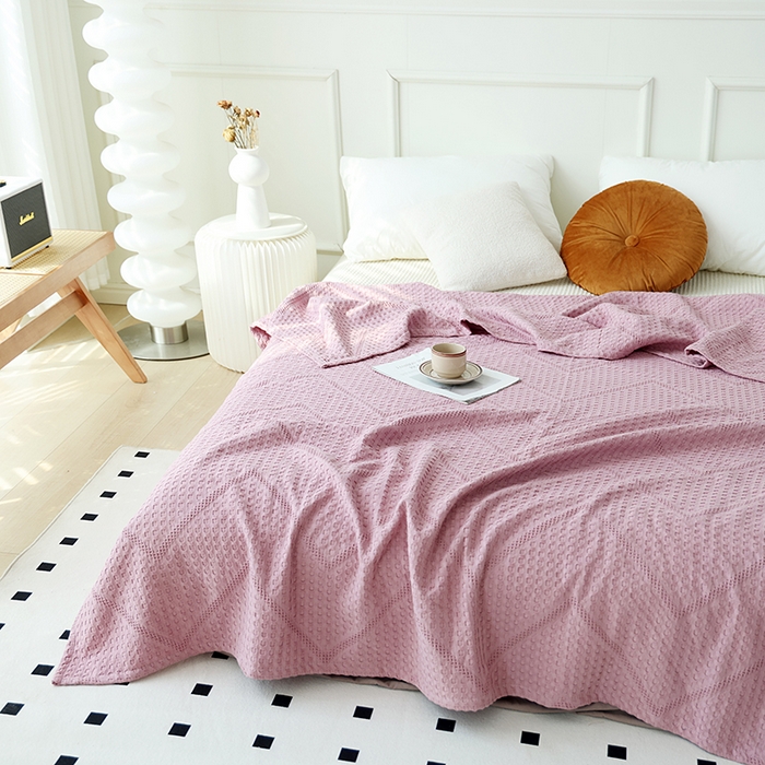 91家纺网 家纺一手货源 找家纺 朴尔家纺-毛巾被 2026新款全棉纯棉摩拉山峦风立体透气蜂窝华夫格纱布毛巾被-朴尔经典款常年备货 波浪华夫格-粉