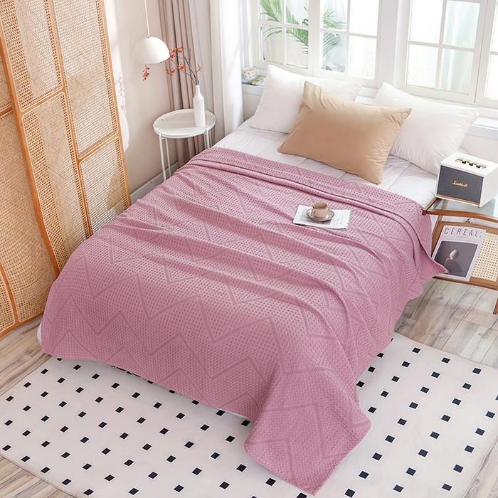 91家纺网 家纺一手货源 找家纺 朴尔家纺-毛巾被 2026新款全棉纯棉摩拉山峦风立体透气蜂窝华夫格纱布毛巾被-朴尔经典款常年备货 波浪华夫格-粉