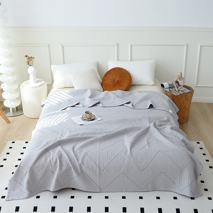 91家纺网 家纺一手货源 找家纺 朴尔家纺-毛巾被 2026新款全棉纯棉摩拉山峦风立体透气蜂窝华夫格纱布毛巾被-朴尔经典款常年备货 波浪华夫格-灰