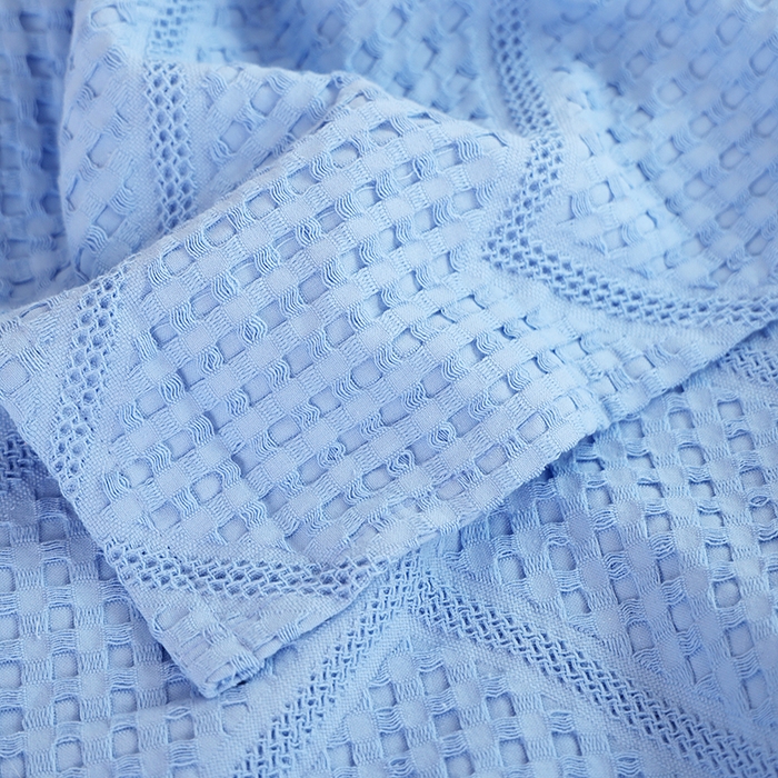 91家纺网 家纺一手货源 找家纺 朴尔家纺-毛巾被 2026新款全棉纯棉摩拉山峦风立体透气蜂窝华夫格纱布毛巾被-朴尔经典款常年备货 波浪华夫格-浅蓝