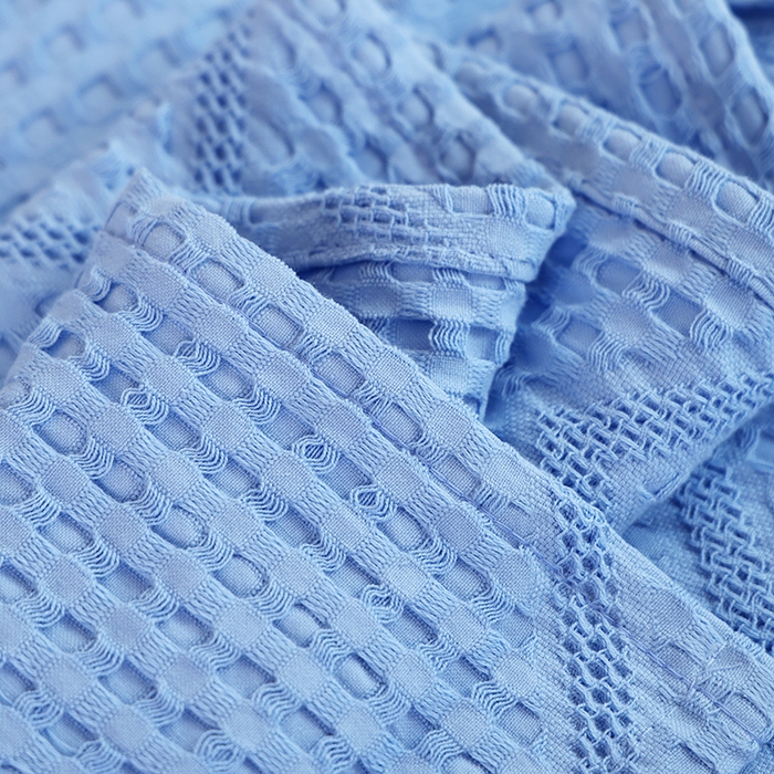 91家纺网 家纺一手货源 找家纺 朴尔家纺-毛巾被 2026新款全棉纯棉摩拉山峦风立体透气蜂窝华夫格纱布毛巾被-朴尔经典款常年备货 波浪华夫格-浅蓝