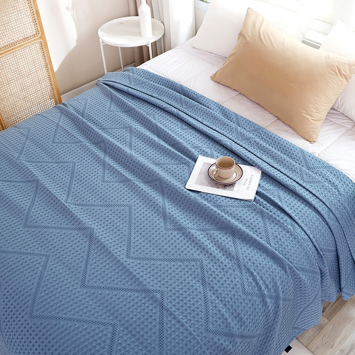 91家纺网 家纺一手货源 找家纺 朴尔家纺-毛巾被 2026新款全棉纯棉摩拉山峦风立体透气蜂窝华夫格纱布毛巾被-朴尔经典款常年备货 波浪华夫格-深蓝