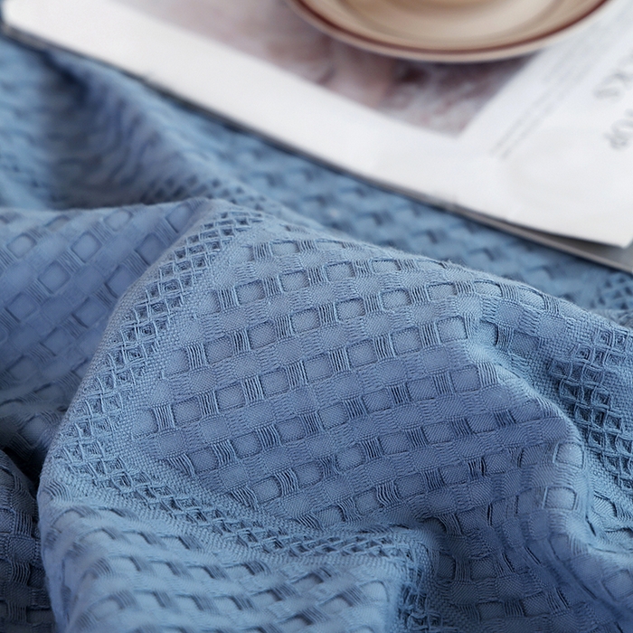 91家纺网 家纺一手货源 找家纺 朴尔家纺-毛巾被 2026新款全棉纯棉摩拉山峦风立体透气蜂窝华夫格纱布毛巾被-朴尔经典款常年备货 波浪华夫格-深蓝