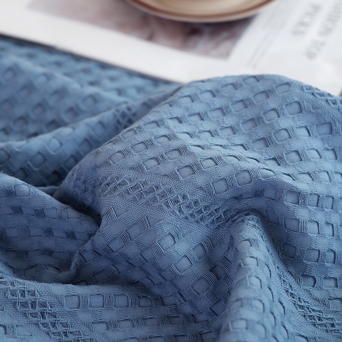 91家纺网 家纺一手货源 找家纺 朴尔家纺-毛巾被 2026新款全棉纯棉摩拉山峦风立体透气蜂窝华夫格纱布毛巾被-朴尔经典款常年备货 波浪华夫格-深蓝