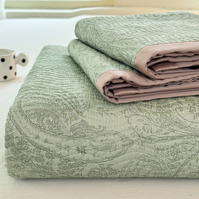 满座家居 2026 新款莫代尔天丝床盖三件套小清新床盖（含手提包装） 香岛巴黎