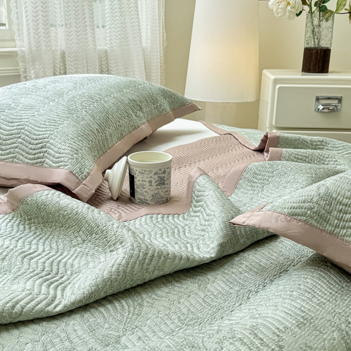 91家纺网 家纺一手货源 找家纺 满座家居 2026 新款莫代尔天丝床盖三件套小清新床盖（含手提包装） 香岛巴黎