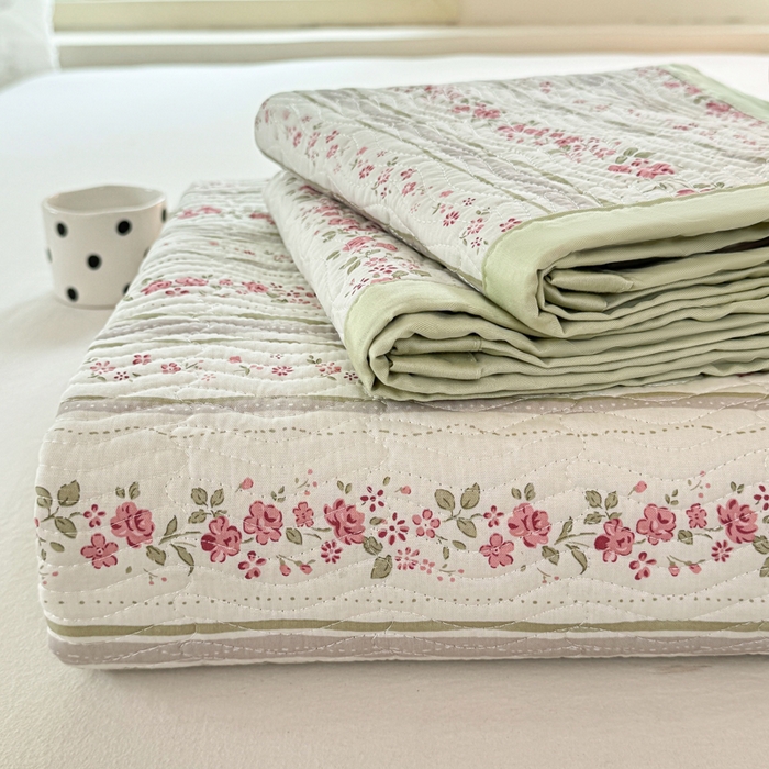 满座家居 2026 新款莫代尔天丝床盖三件套小清新床盖（含手提包装） 云水谣