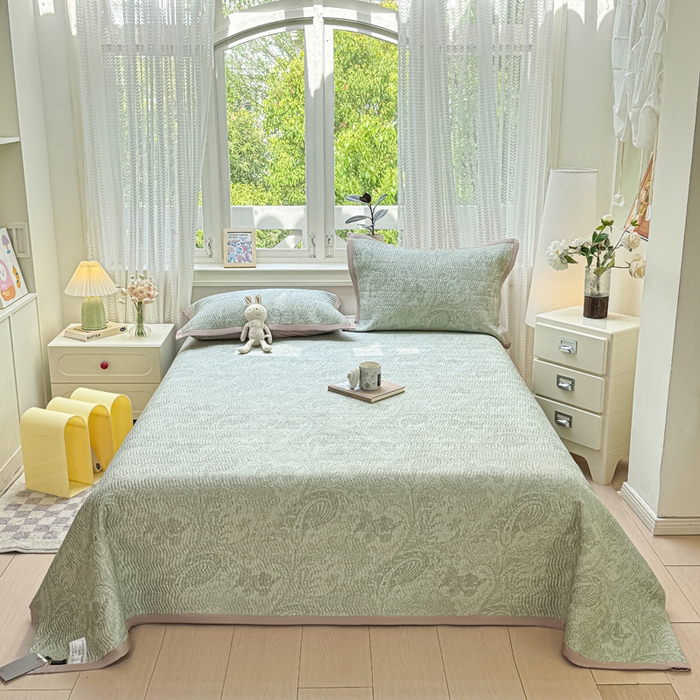 91家纺网 家纺一手货源 找家纺 满座家居 2026 新款莫代尔天丝床盖三件套小清新床盖（含手提包装） 香岛巴黎