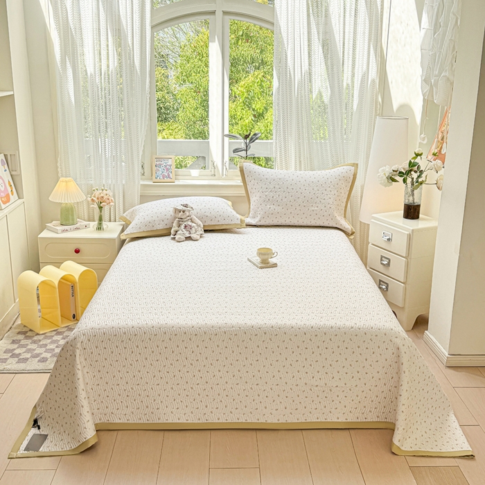 91家纺网 家纺一手货源 找家纺 满座家居 2026 新款莫代尔天丝床盖三件套小清新床盖（含手提包装） 悠然