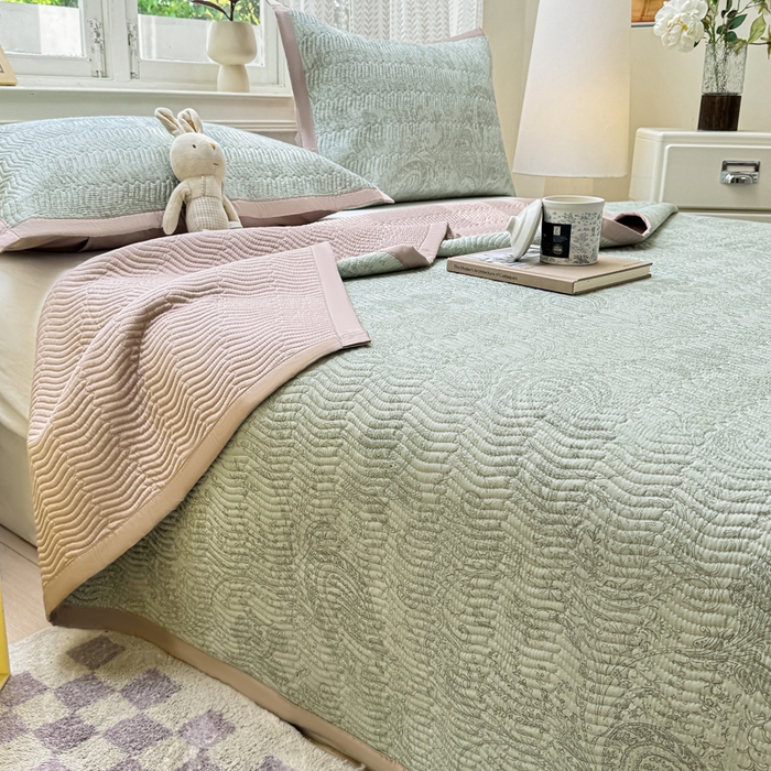 91家纺网 家纺一手货源 找家纺 满座家居 2026 新款莫代尔天丝床盖三件套小清新床盖（含手提包装） 香岛巴黎