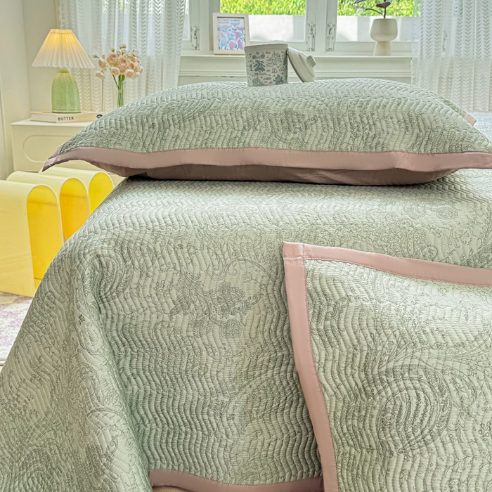 91家纺网 家纺一手货源 找家纺 满座家居 2026 新款莫代尔天丝床盖三件套小清新床盖（含手提包装） 香岛巴黎