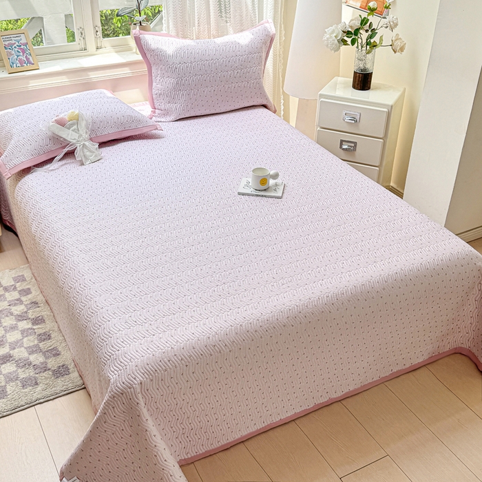 91家纺网 家纺一手货源 找家纺 满座家居 2026 新款莫代尔天丝床盖三件套小清新床盖（含手提包装） 小樱桃