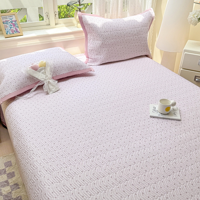 91家纺网 家纺一手货源 找家纺 满座家居 2026 新款莫代尔天丝床盖三件套小清新床盖（含手提包装） 小樱桃