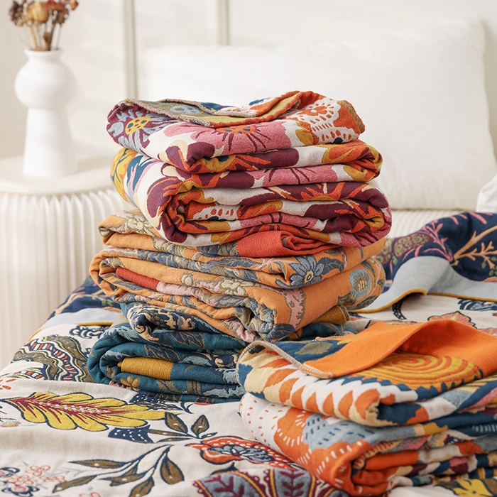 91家纺网 家纺一手货源 找家纺 （总）朴尔家纺-毛巾被 2026新款彩棉国潮风全棉纯棉四层纱布毛巾被枕巾浴巾四件套-朴尔经典款常年备货