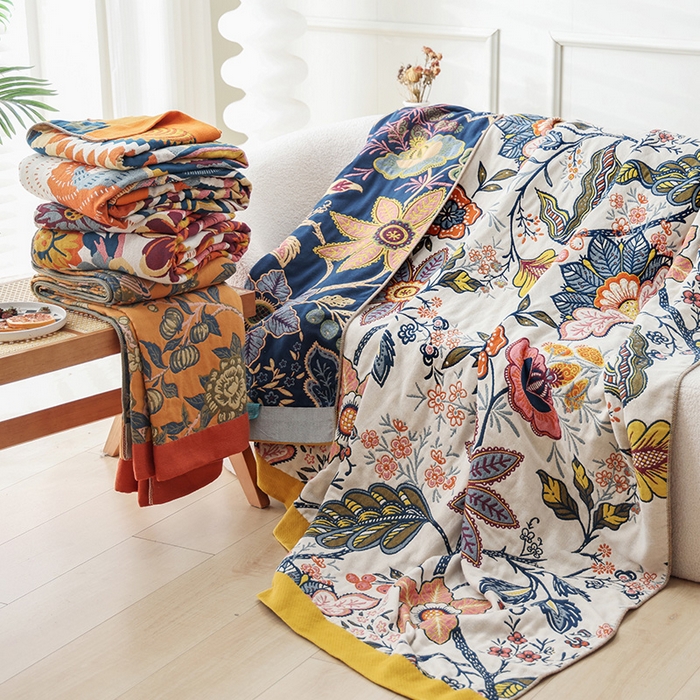 91家纺网 家纺一手货源 找家纺 （总）朴尔家纺-毛巾被 2026新款彩棉国潮风全棉纯棉四层纱布毛巾被枕巾浴巾四件套-朴尔经典款常年备货