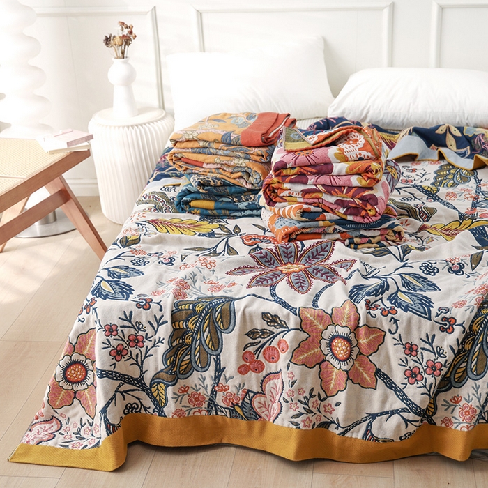 91家纺网 家纺一手货源 找家纺 朴尔家纺-毛巾被 2026新款彩棉国潮风全棉纯棉四层纱布毛巾被枕巾浴巾四件套-朴尔经典款常年备货 组合图仅供展示