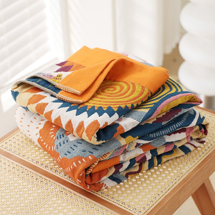 朴尔家纺-毛巾被 2026新款彩棉国潮风全棉纯棉四层纱布毛巾被枕巾浴巾四件套-朴尔经典款常年备货 彩色星光