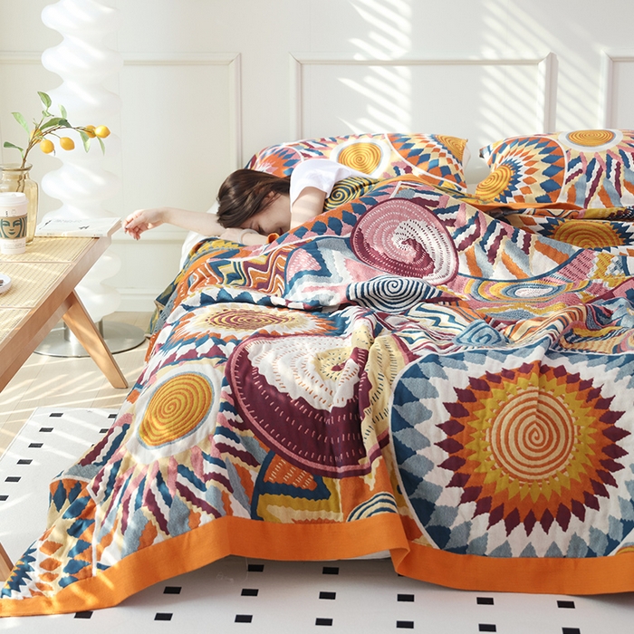 91家纺网 家纺一手货源 找家纺 朴尔家纺-毛巾被 2026新款彩棉国潮风全棉纯棉四层纱布毛巾被枕巾浴巾四件套-朴尔经典款常年备货 彩色星光