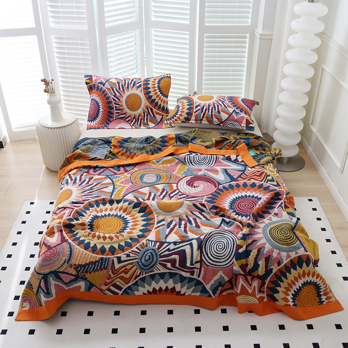 91家纺网 家纺一手货源 找家纺 朴尔家纺-毛巾被 2026新款彩棉国潮风全棉纯棉四层纱布毛巾被枕巾浴巾四件套-朴尔经典款常年备货 彩色星光