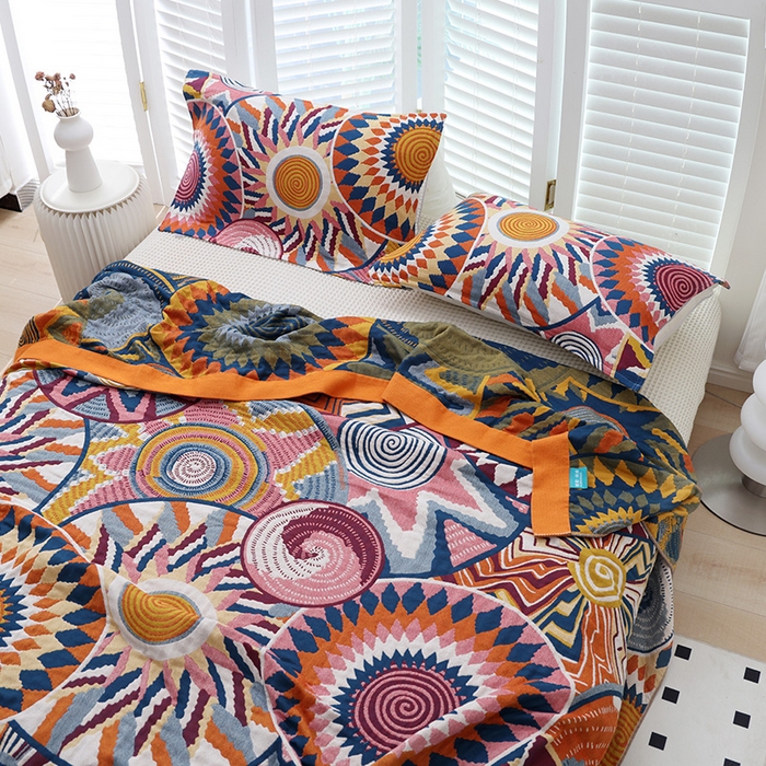 91家纺网 家纺一手货源 找家纺 朴尔家纺-毛巾被 2026新款彩棉国潮风全棉纯棉四层纱布毛巾被枕巾浴巾四件套-朴尔经典款常年备货 彩色星光