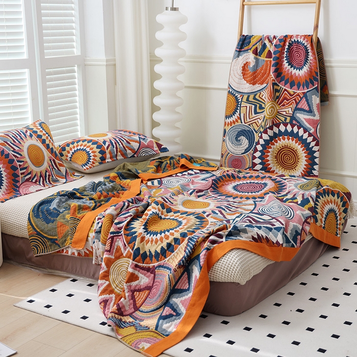 91家纺网 家纺一手货源 找家纺 朴尔家纺-毛巾被 2026新款彩棉国潮风全棉纯棉四层纱布毛巾被枕巾浴巾四件套-朴尔经典款常年备货 彩色星光