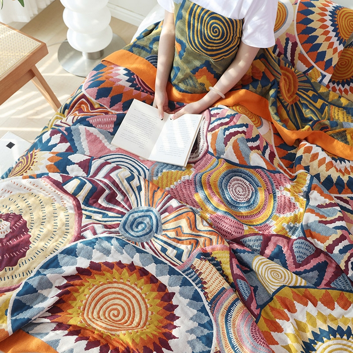 91家纺网 家纺一手货源 找家纺 朴尔家纺-毛巾被 2026新款彩棉国潮风全棉纯棉四层纱布毛巾被枕巾浴巾四件套-朴尔经典款常年备货 彩色星光