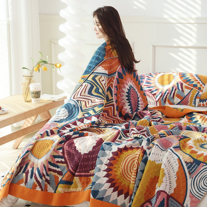 91家纺网 家纺一手货源 找家纺 朴尔家纺-毛巾被 2026新款彩棉国潮风全棉纯棉四层纱布毛巾被枕巾浴巾四件套-朴尔经典款常年备货 彩色星光