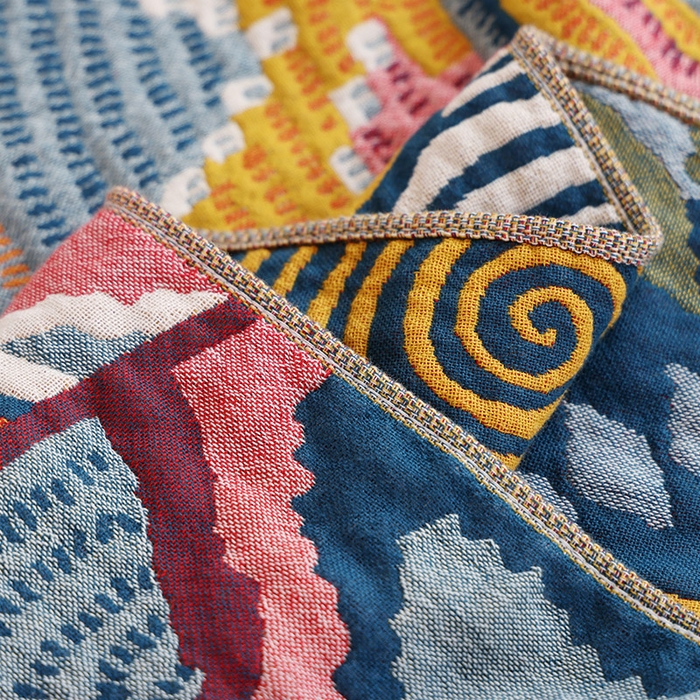 91家纺网 家纺一手货源 找家纺 朴尔家纺-毛巾被 2026新款彩棉国潮风全棉纯棉四层纱布毛巾被枕巾浴巾四件套-朴尔经典款常年备货 彩色星光