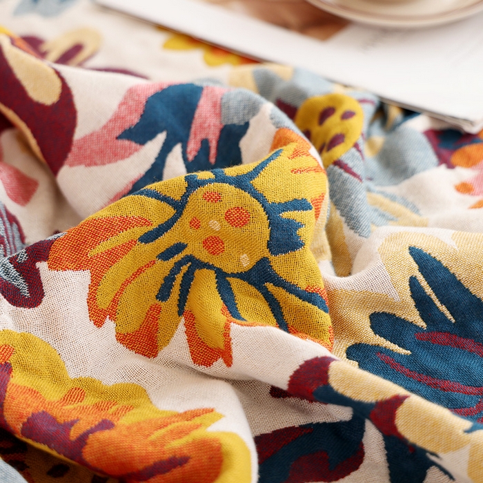 91家纺网 家纺一手货源 找家纺 朴尔家纺-毛巾被 2026新款彩棉国潮风全棉纯棉四层纱布毛巾被枕巾浴巾四件套-朴尔经典款常年备货 繁花朵朵