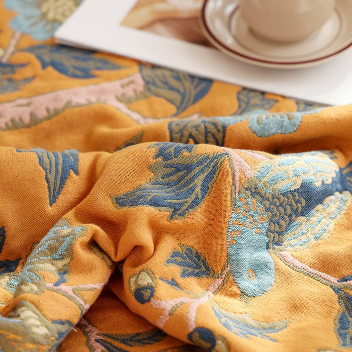 91家纺网 家纺一手货源 找家纺 朴尔家纺-毛巾被 2026新款彩棉国潮风全棉纯棉四层纱布毛巾被枕巾浴巾四件套-朴尔经典款常年备货 花间物语-橘