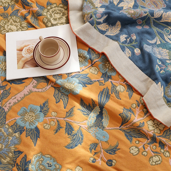 91家纺网 家纺一手货源 找家纺 朴尔家纺-毛巾被 2026新款彩棉国潮风全棉纯棉四层纱布毛巾被枕巾浴巾四件套-朴尔经典款常年备货 花间物语-橘