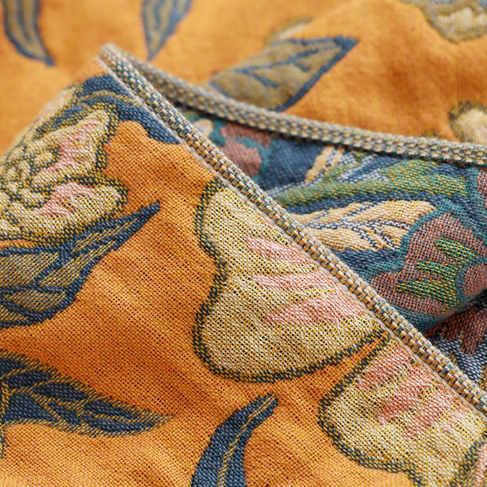 91家纺网 家纺一手货源 找家纺 朴尔家纺-毛巾被 2026新款彩棉国潮风全棉纯棉四层纱布毛巾被枕巾浴巾四件套-朴尔经典款常年备货 花间物语-橘