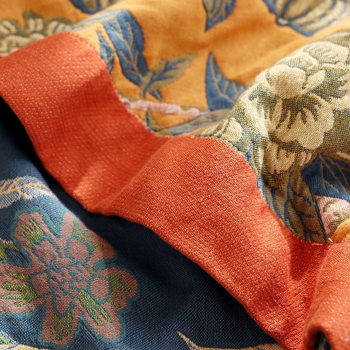 91家纺网 家纺一手货源 找家纺 朴尔家纺-毛巾被 2026新款彩棉国潮风全棉纯棉四层纱布毛巾被枕巾浴巾四件套-朴尔经典款常年备货 花间物语-橘