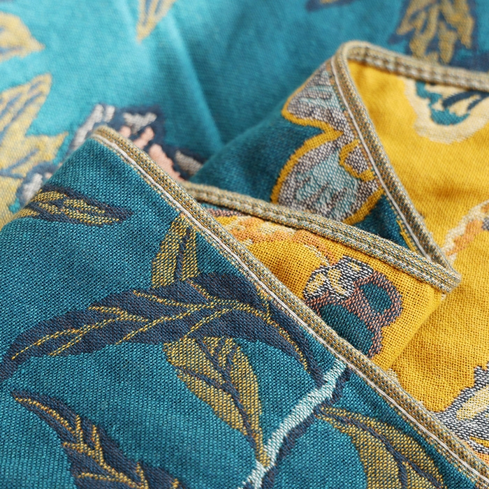 91家纺网 家纺一手货源 找家纺 朴尔家纺-毛巾被 2026新款彩棉国潮风全棉纯棉四层纱布毛巾被枕巾浴巾四件套-朴尔经典款常年备货 花间物语-蓝