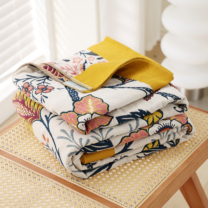 朴尔家纺-毛巾被 2026新款彩棉国潮风全棉纯棉四层纱布毛巾被枕巾浴巾四件套-朴尔经典款常年备货 花田印象