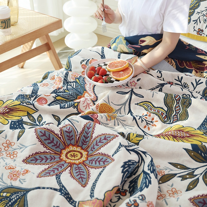 91家纺网 家纺一手货源 找家纺 朴尔家纺-毛巾被 2026新款彩棉国潮风全棉纯棉四层纱布毛巾被枕巾浴巾四件套-朴尔经典款常年备货 花田印象