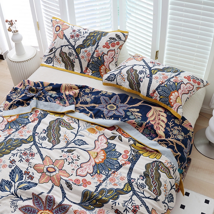 91家纺网 家纺一手货源 找家纺 朴尔家纺-毛巾被 2026新款彩棉国潮风全棉纯棉四层纱布毛巾被枕巾浴巾四件套-朴尔经典款常年备货 花田印象