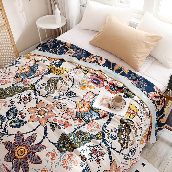 91家纺网 家纺一手货源 找家纺 朴尔家纺-毛巾被 2026新款彩棉国潮风全棉纯棉四层纱布毛巾被枕巾浴巾四件套-朴尔经典款常年备货 花田印象