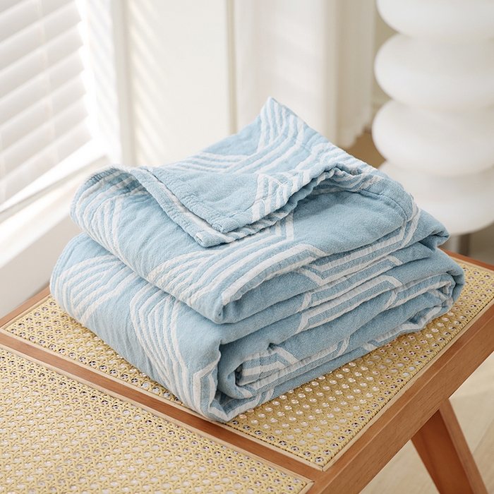 91家纺网 家纺一手货源 找家纺 朴尔家纺-毛巾被 2026新款伯尔尼风格全棉加厚三层纱布毛巾被-朴尔经典款常年备货 浮光-蓝