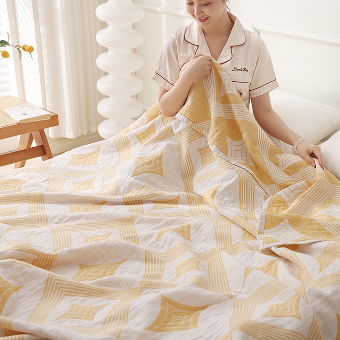 91家纺网 家纺一手货源 找家纺 朴尔家纺-毛巾被 2026新款伯尔尼风格全棉加厚三层纱布毛巾被-朴尔经典款常年备货 风范-黄