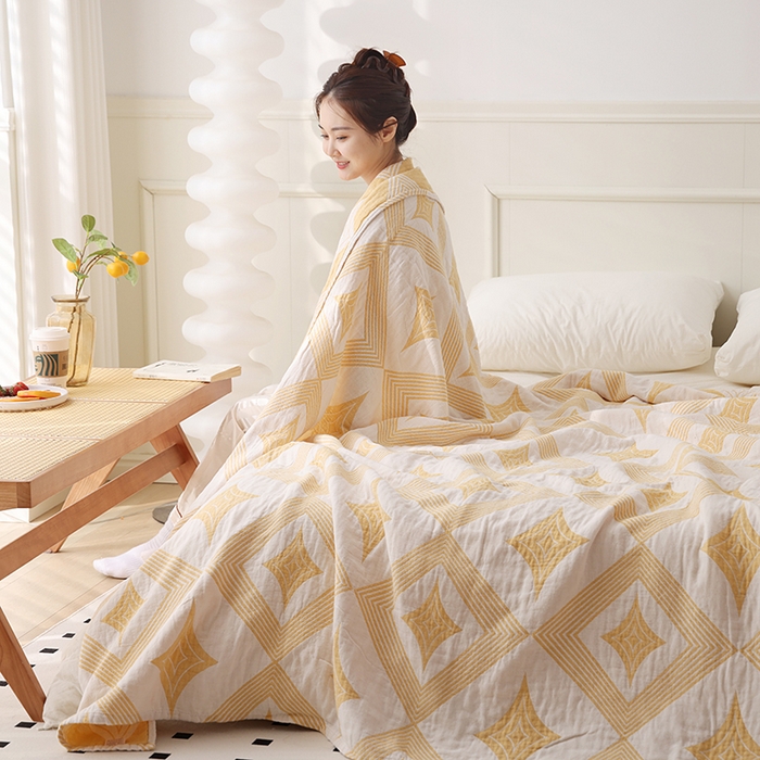 91家纺网 家纺一手货源 找家纺 朴尔家纺-毛巾被 2026新款伯尔尼风格全棉加厚三层纱布毛巾被-朴尔经典款常年备货 风范-黄