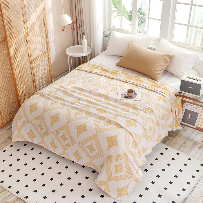 91家纺网 家纺一手货源 找家纺 朴尔家纺-毛巾被 2026新款伯尔尼风格全棉加厚三层纱布毛巾被-朴尔经典款常年备货 风范-黄