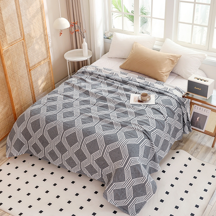 91家纺网 家纺一手货源 找家纺 朴尔家纺-毛巾被 2026新款伯尔尼风格全棉加厚三层纱布毛巾被-朴尔经典款常年备货 浮光-灰